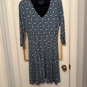 Cynthia Rowley Navy and White Geometric V-Neck Dress